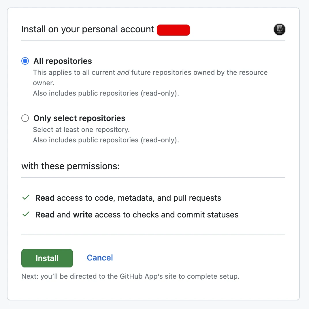Installing Xcode Cloud for all repositories of a personal GitHub account