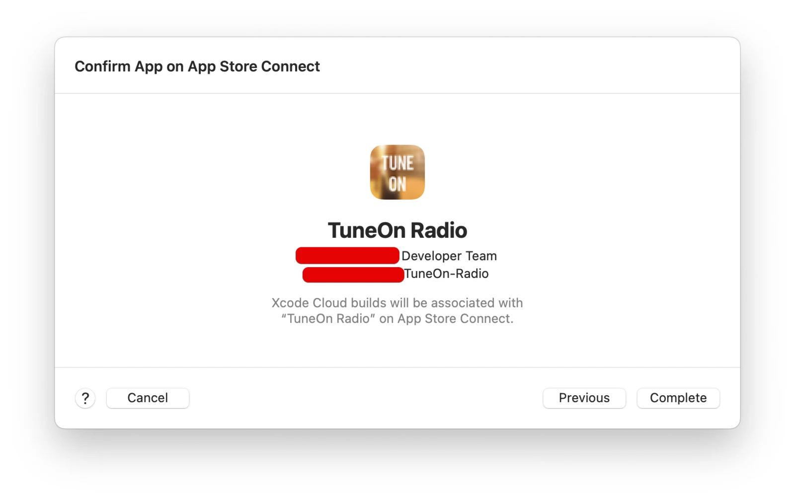 Confirming the app on App Store Connect