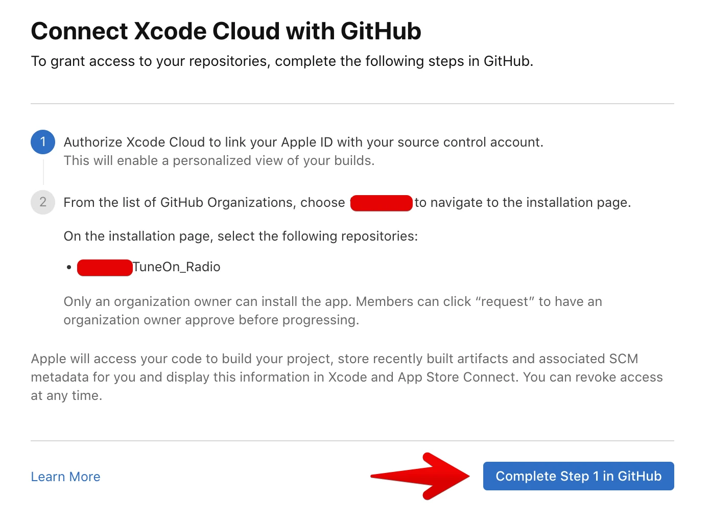 Connecting Xcode Cloud with GitHub in App Store Connect