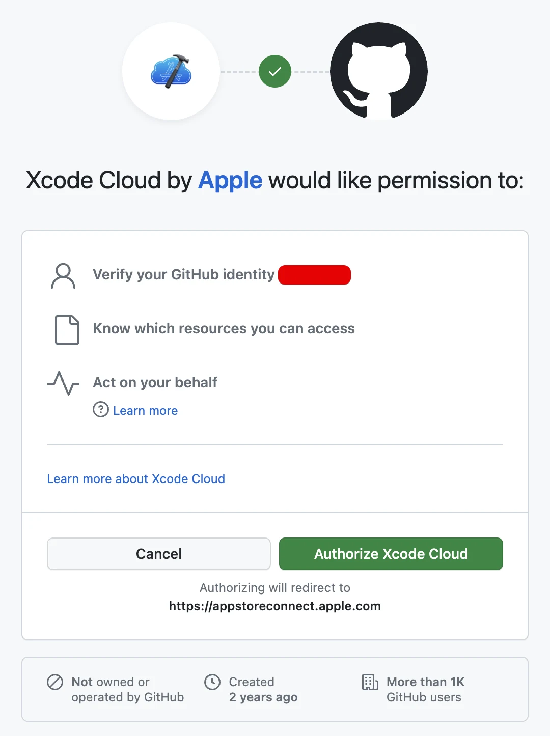 Authorizing the Xcode Cloud app on GitHub