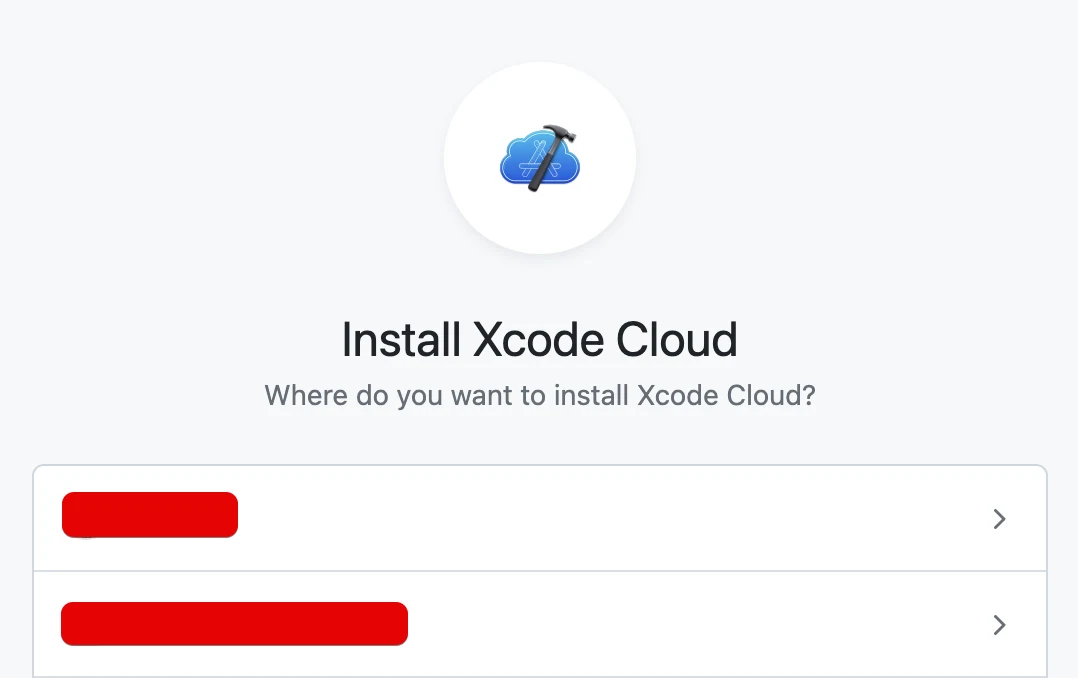 Choosing the GitHub account to install Xcode Cloud on